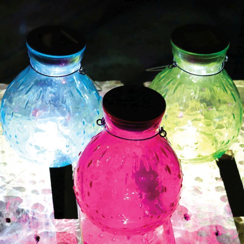 Glass Jar Table Solar Light (Pink)