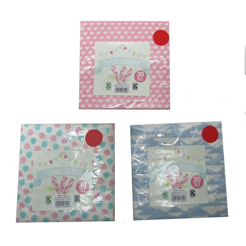 30 Pack of Lunch Napkins - Pink and Green Spots