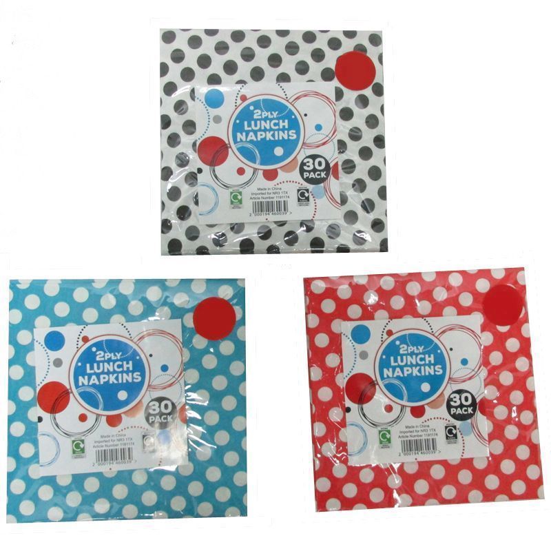 30 Pack of Lunch Napkins - Blue with White Spots