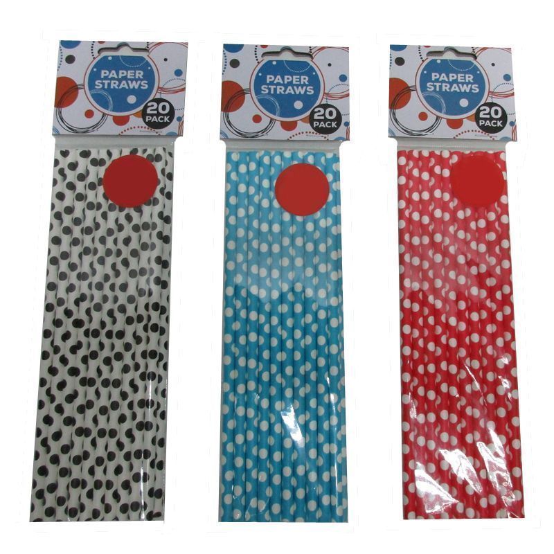 20 Pack of Paper Straws - Red with White Spots