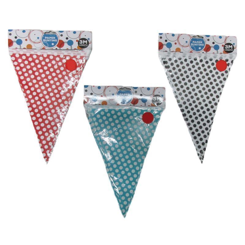 3 Metre Paper Bunting Triangles - Red with White Spots