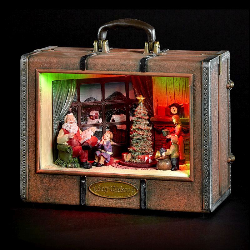 Santa Inside Suitcase Display with LED Lighting