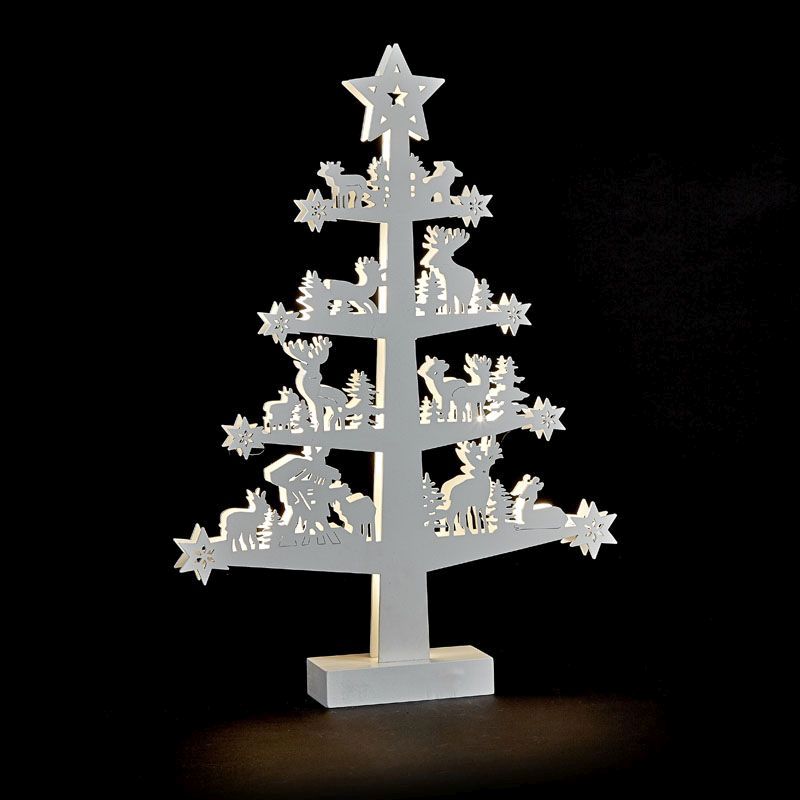 Light Up White Tree Carved Wood