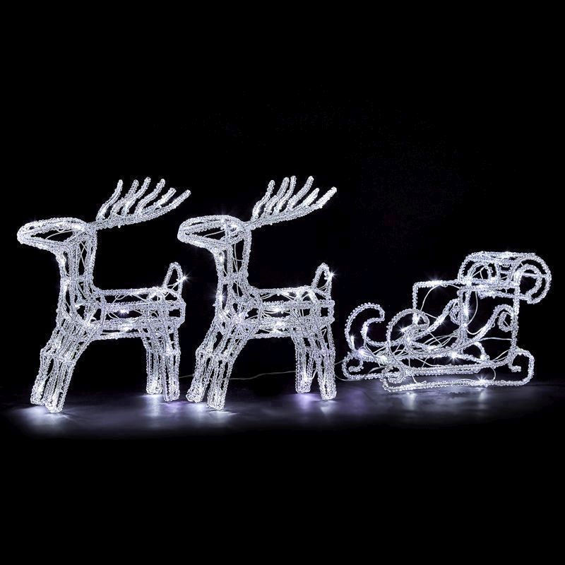 96 LED Ice White Outdoor Two Reindeer & Sledge Decoration Mains 37cm