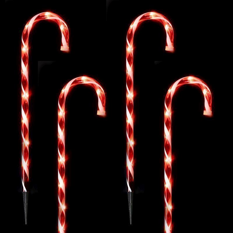 LED Red & White Outdoor Static 4 Pack Candy Cane Lights Mains 60cm