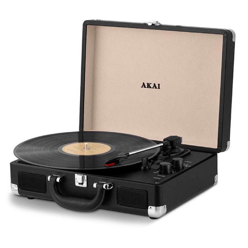 Rechargeable Turntable in faux Black Leather Case