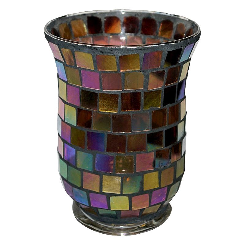 Coloured Mosaic Glass Candle Holder (11cm x 15cm) - Rainbow