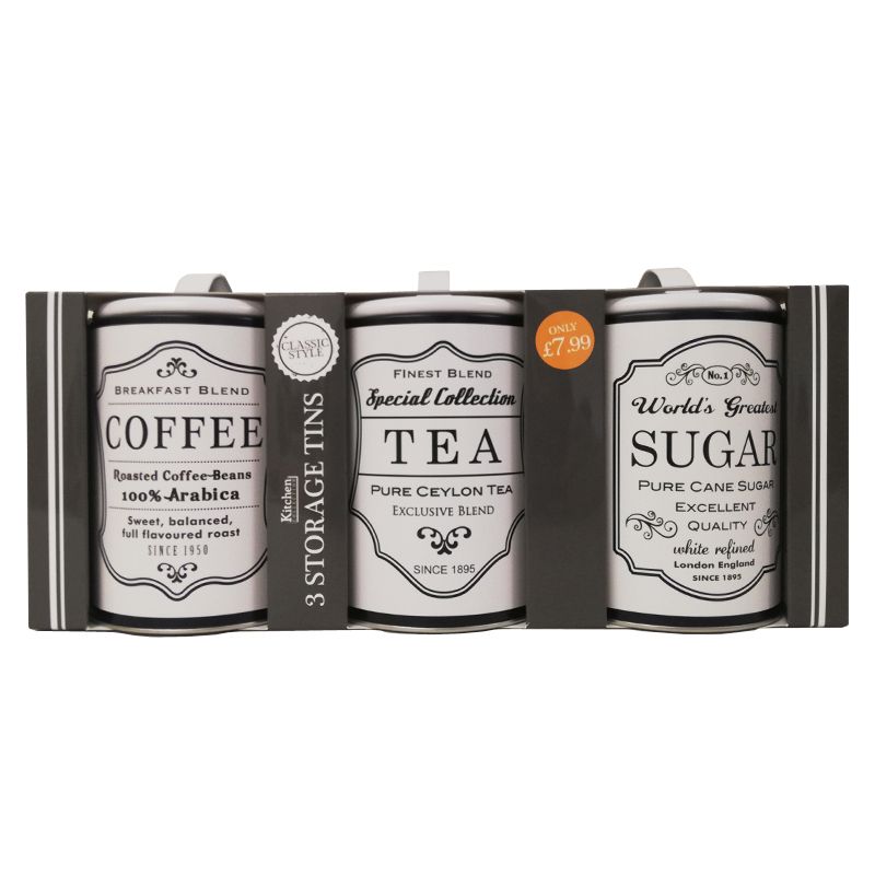 Set Of 3 Sugar Tea Coffee Tins White