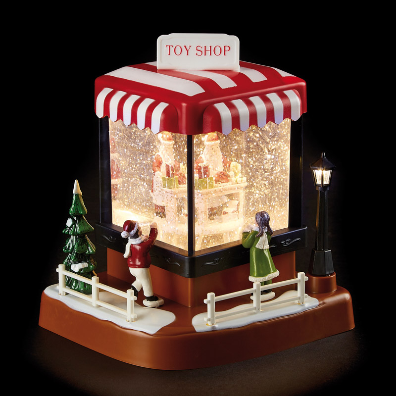LED White Animated Santa's Toy Shop Ornament 18cm