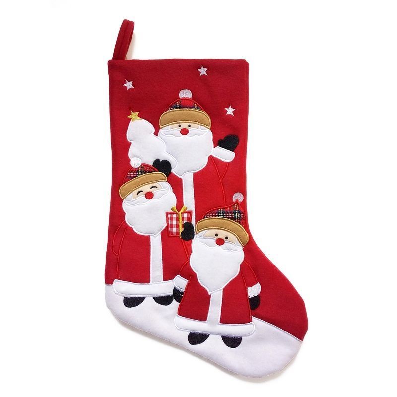 Christmas Stocking Red & White with Santa Pattern - 46cm by Christmas Inspiration