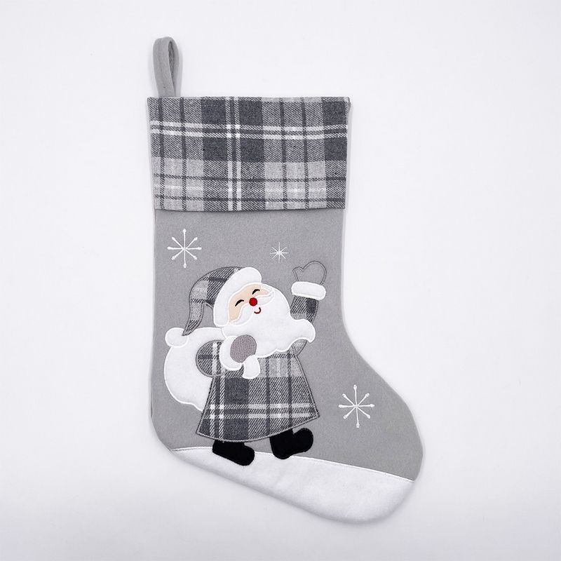 Christmas Stocking Grey & White with Santa Pattern - 46cm by Christmas Inspiration