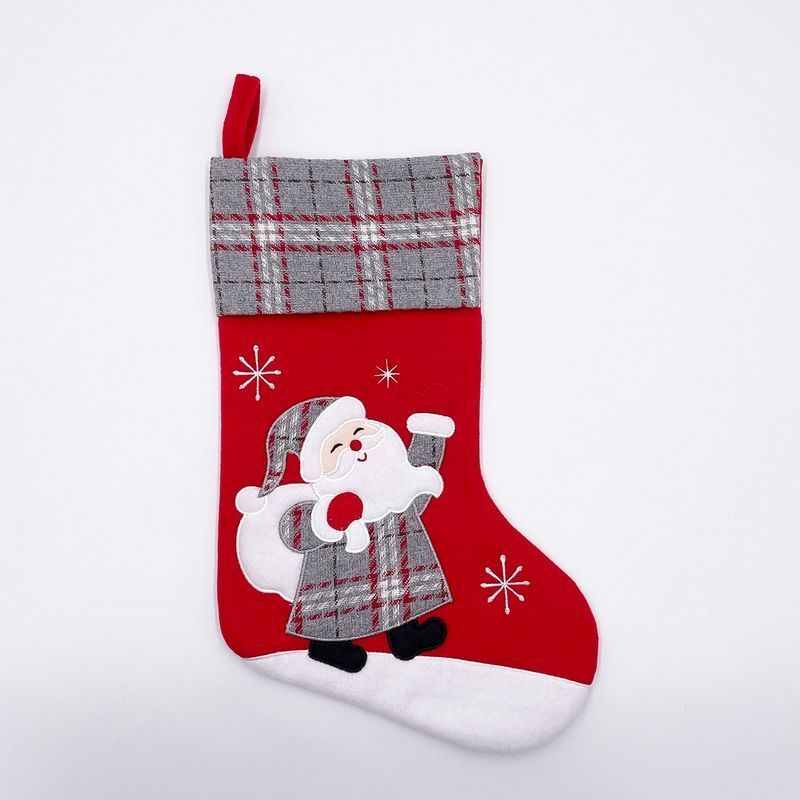 Christmas Stocking Grey & Red with Santa Pattern - 46cm by Christmas Inspiration