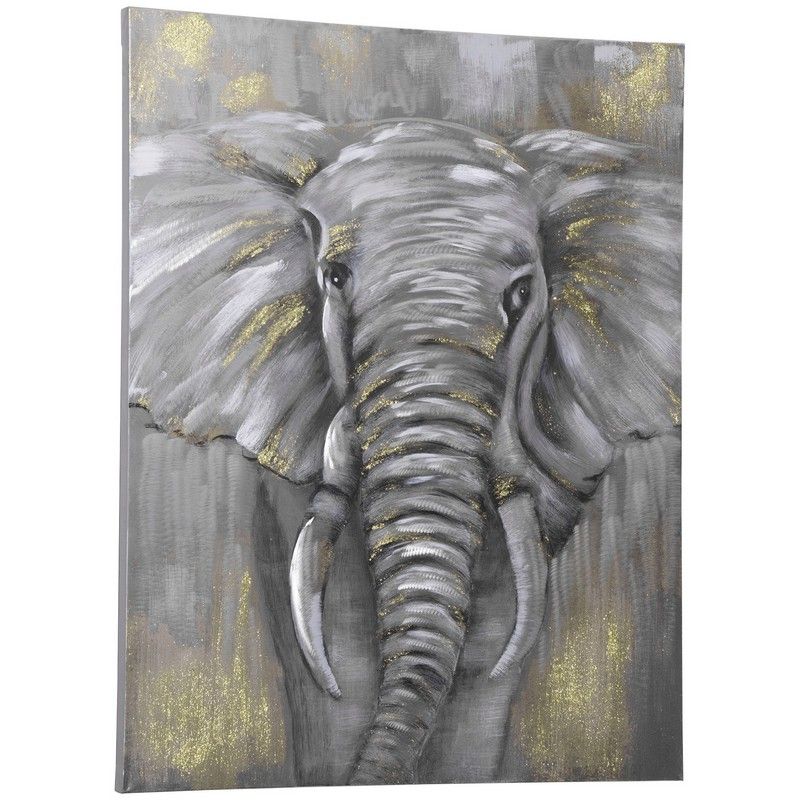 Homcom Hand-Painted Metal Canvas Wall Art Grey African Elephant