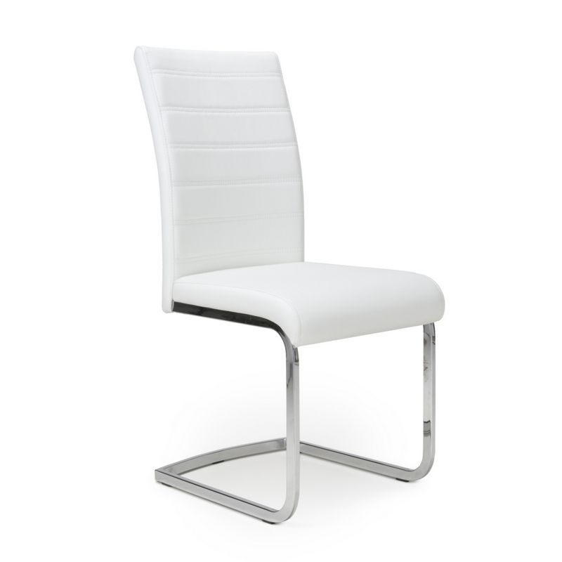 Pair of Dining Chairs White Horizontal Stitch Faux Leather - Metal Cantilever Legs
