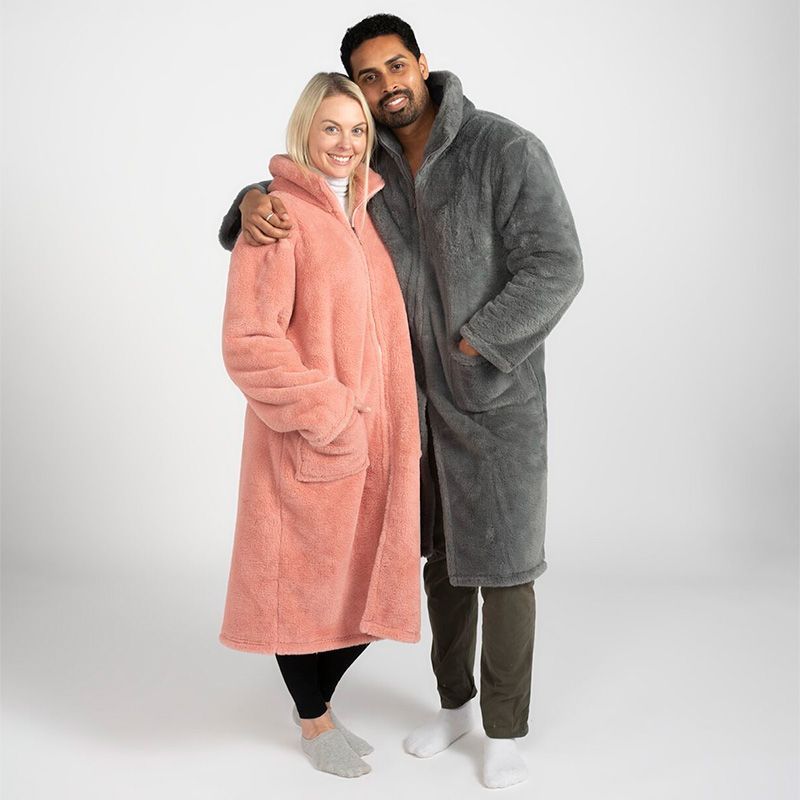 Faux Fur Fleece Zip-Up Gown Pink - One Size