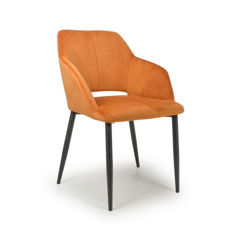 Pair of Contemporary Dining Chairs Orange Brushed Velvet