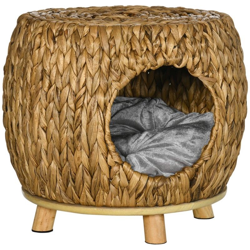 Pawhut Wicker Cat Bed Cat House Stool With Washable Cushion 44 X 43 X 41cm