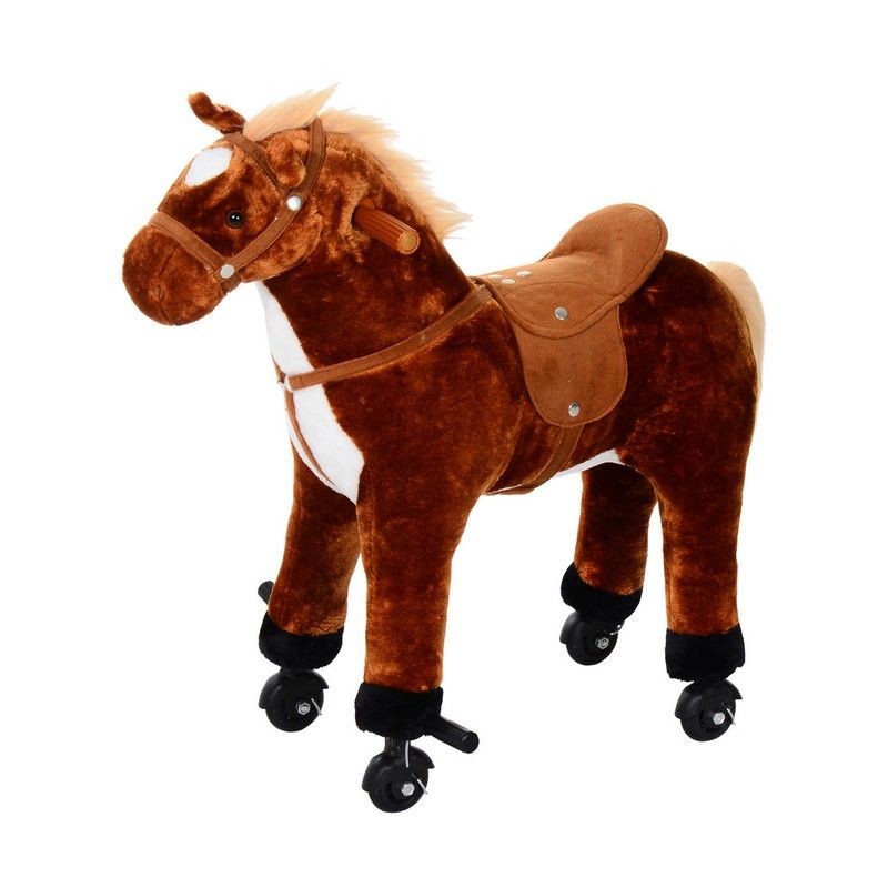 Homcom Kids Plush Ride On Walking Horse Withsound-Brown