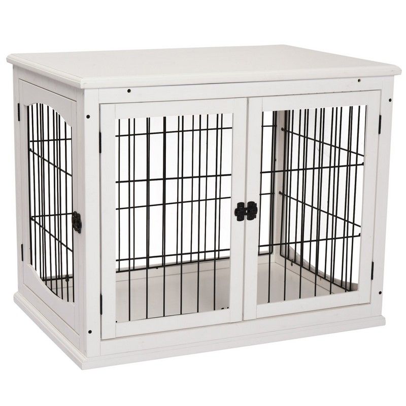 Pawhut Medium-Density Fibreboard 3-Door Small Indoor Pet Cage White