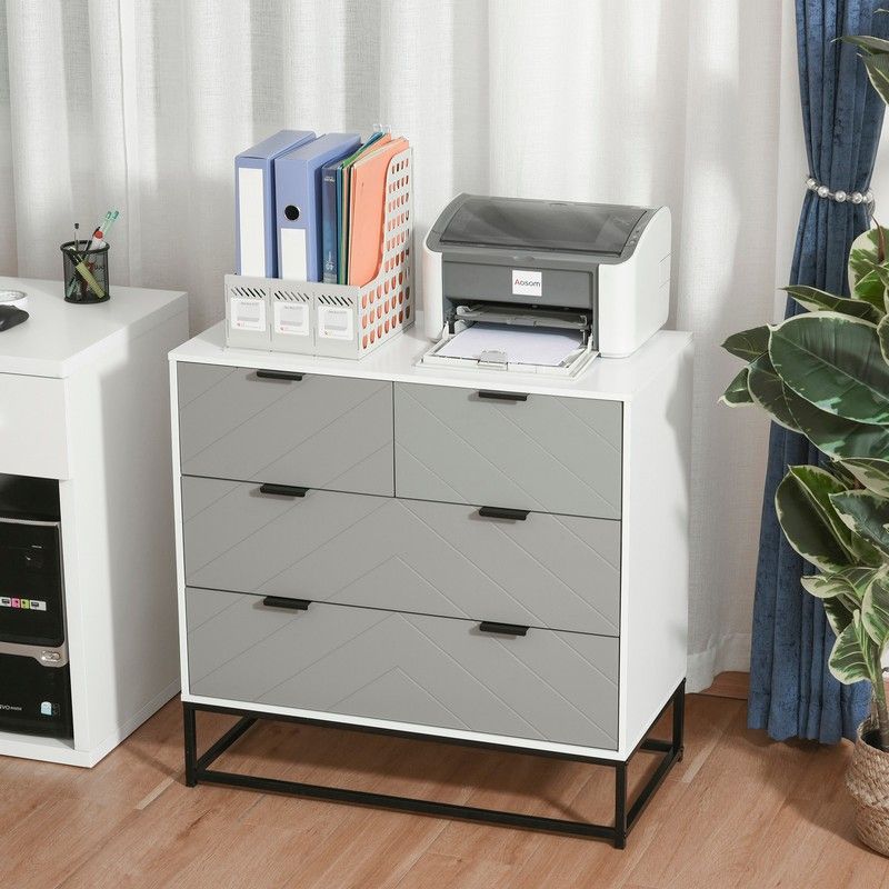 Homcom Chest of Drawers with Metal Handles Freestanding Dresser for Bedroom