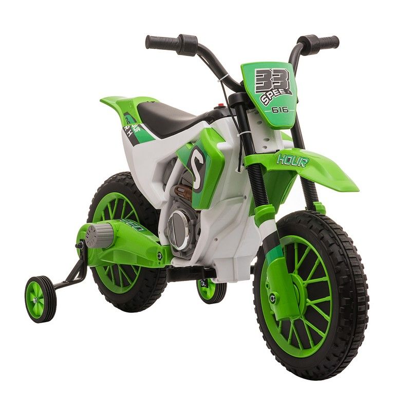 Homcom 12V Kids Electric Motorcycle Ride-On With Training Wheels For Ages 3-5 Years - Green