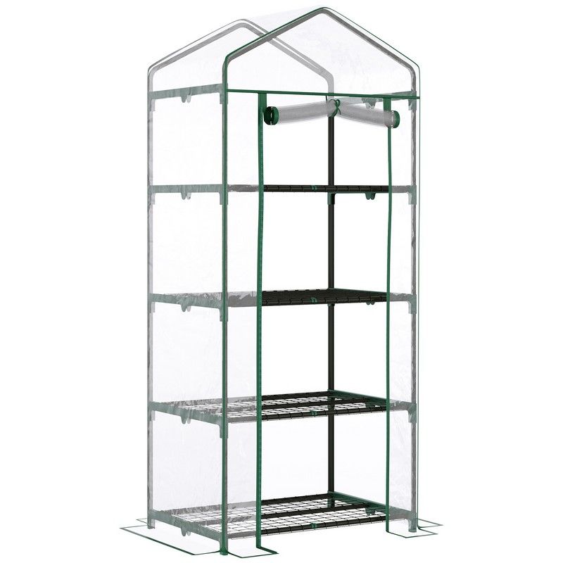 Outsunny 4 Tiers Mini Portable Greenhouse Plant Grow Shed Metal Frame Transparent Clear Cover 160H X 70L X 50W cm