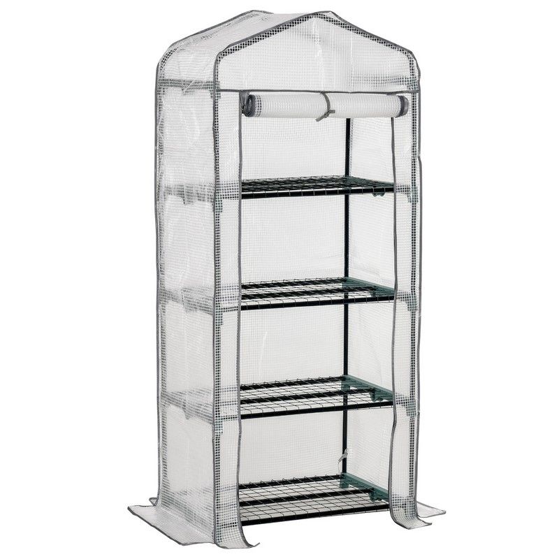 Outsunny 4 Tiers Portable Mini Greenhouse Plant Grow Shed Green House Metal Frame Pe Cover 160H X 70L X 50W cm White