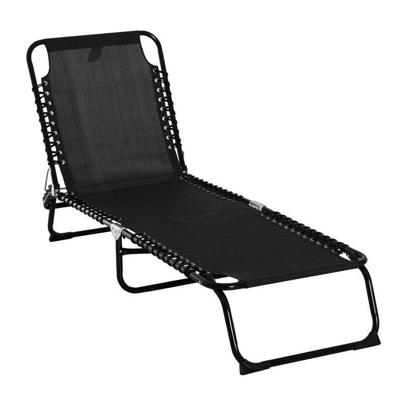 Outsunny Folding Sun Lounger Beach Chaise Chair Garden Reclining Cot Camping Hiking Recliner with 4 Position Adjustable