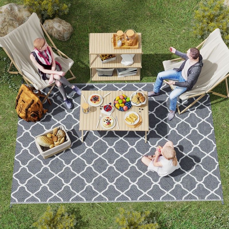 Outsunny Reversible Outdoor Rug with Carry Bag and Ground Stakes