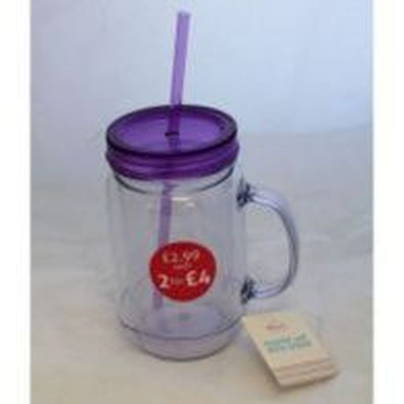 Mason Jar With Handle and Straw - Purple