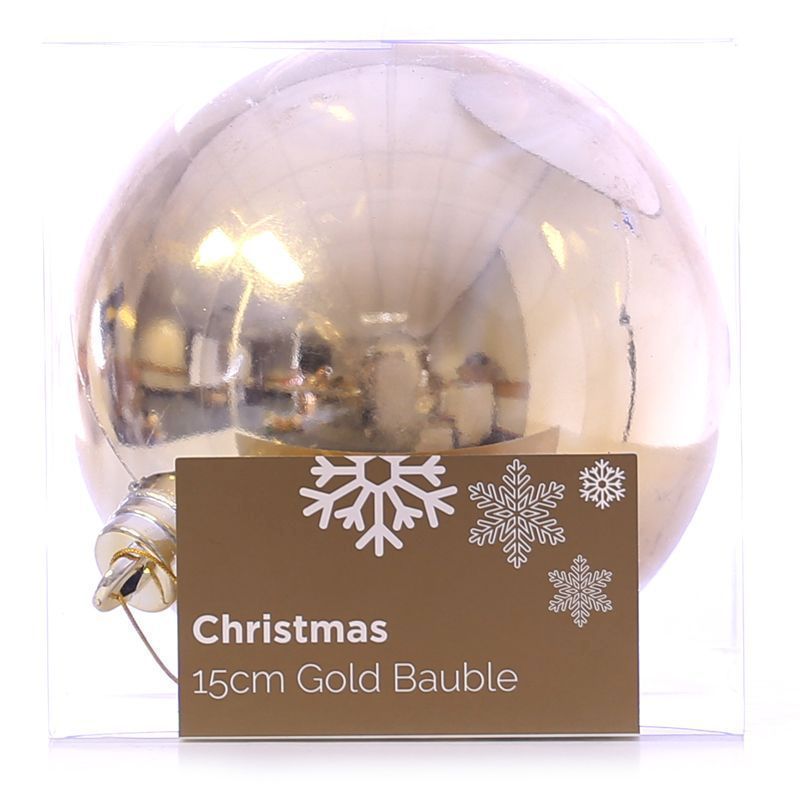 Festive Christmas Decoration Plastic Ball - Gold (15 cm) - Plain