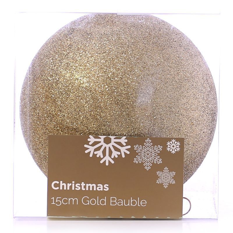 Festive Christmas Decoration Plastic Ball - Gold (15 cm) - Glitter