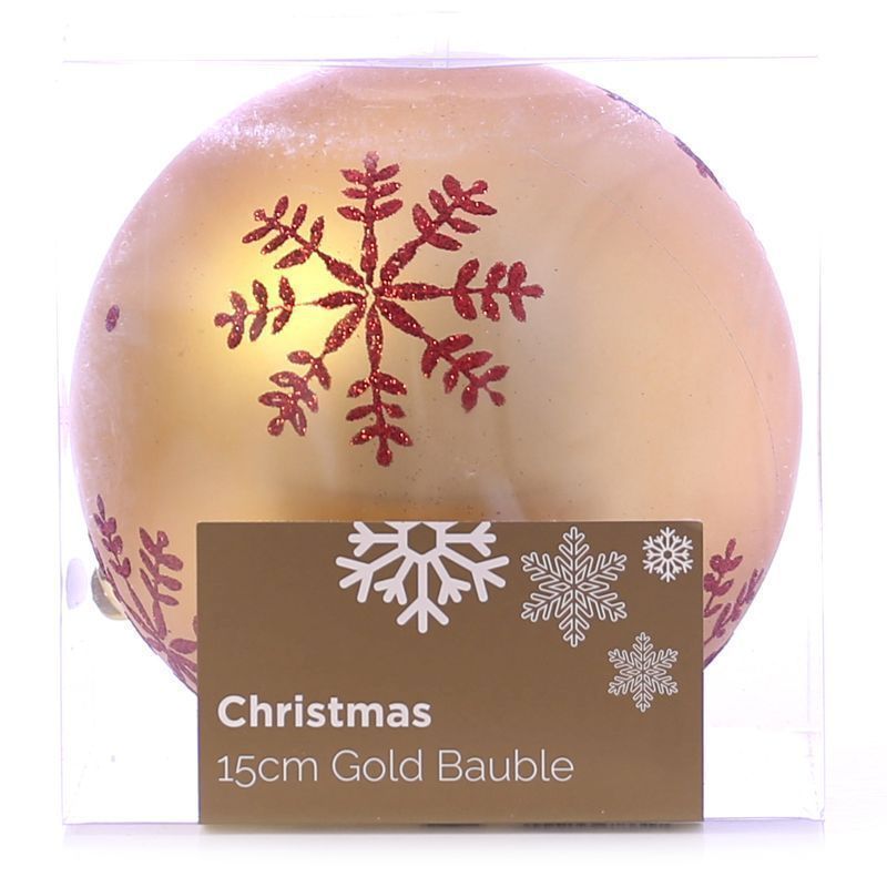 Festive Christmas Decoration Plastic Ball - Gold (15 cm) - Snowflake