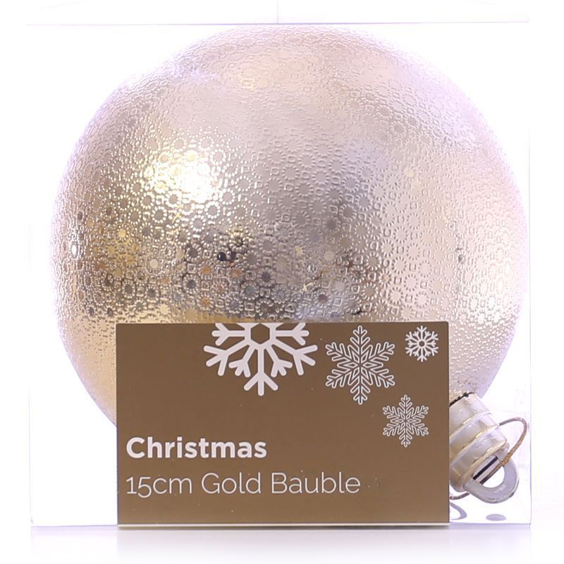 Festive Christmas Decoration Plastic Ball - Gold (15 cm) - Pattern