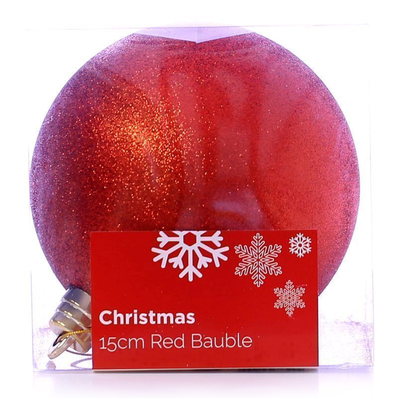 Festive Christmas Decoration Plastic Ball - Red (15 cm) - Glitter