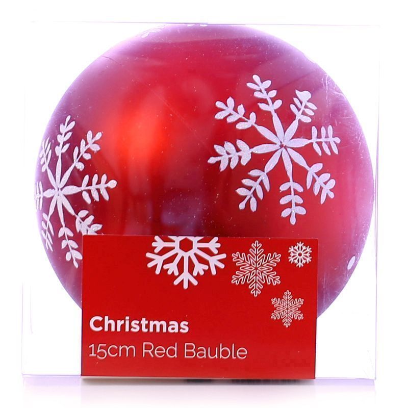 Festive Christmas Decoration Plastic Ball - Red (15 cm) - Snowflake