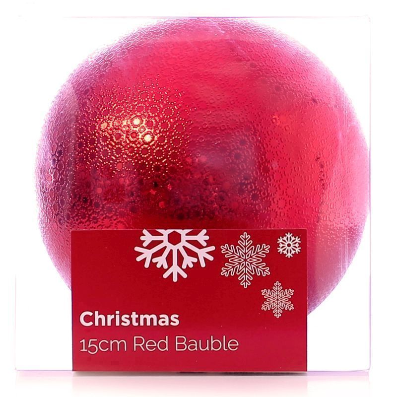 Festive Christmas Decoration Plastic Ball - Red (15 cm) - Pattern