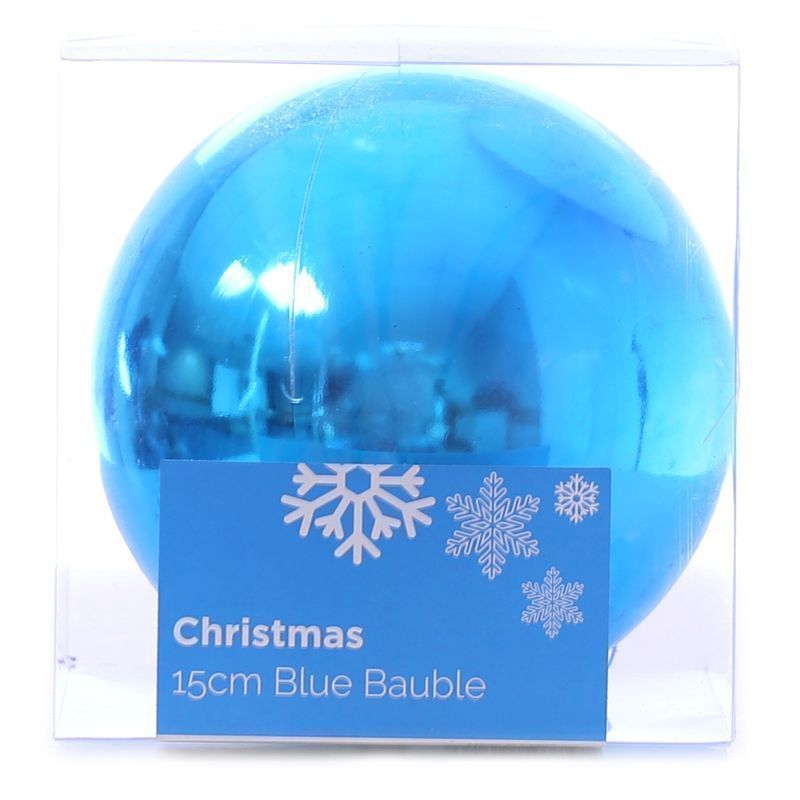 Festive Christmas Decoration Plastic Ball - Blue (15 cm) - Plain
