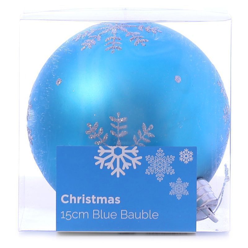 Festive Christmas Decoration Plastic Ball - Blue (15 cm) - Snowflake