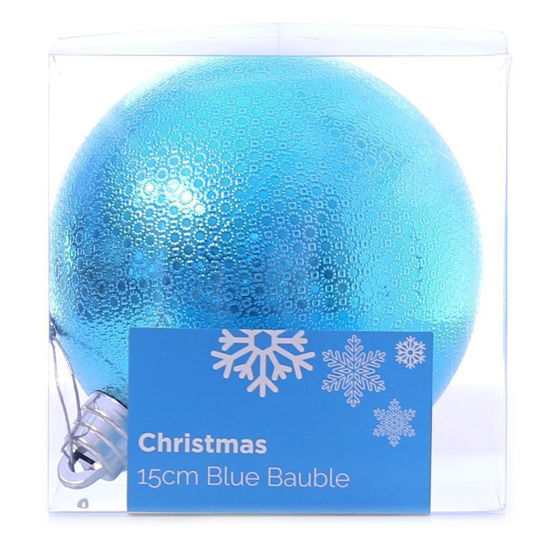 Festive Christmas Decoration Plastic Ball - Blue (15 cm) - Pattern