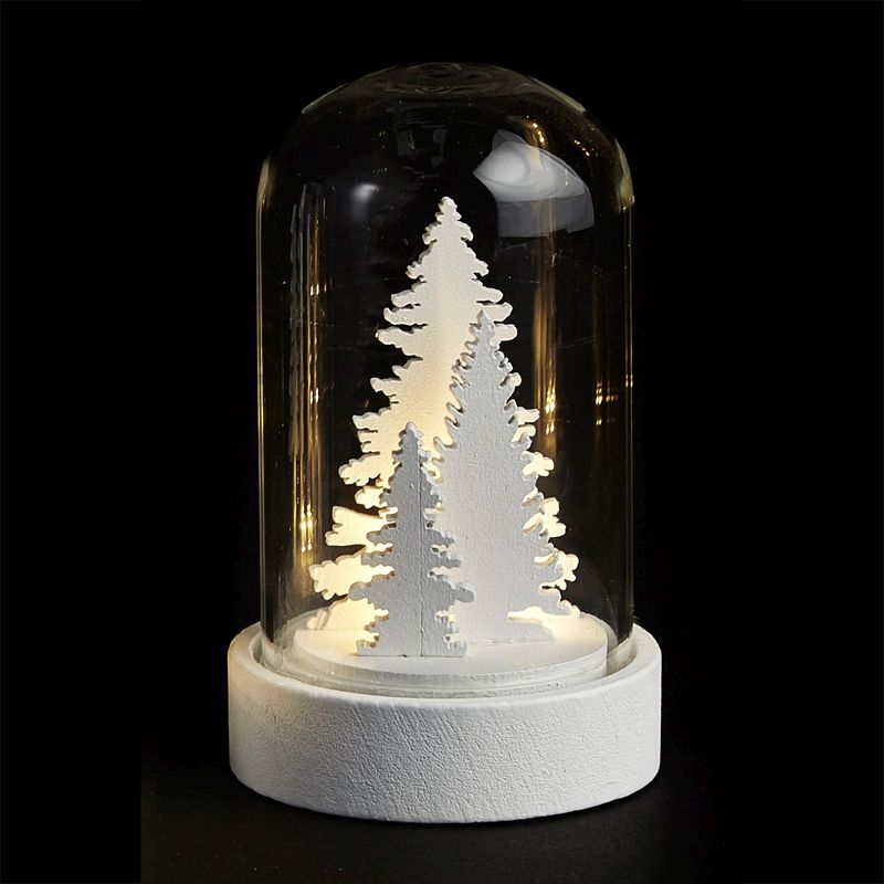 Wooden Carving Mini Dome White LED Forest
