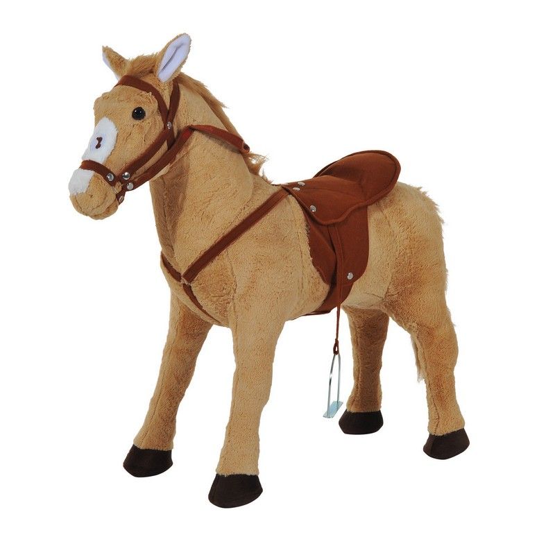 Homcom Children'S Plush Sound Effects Riding Horse Beige-Brown