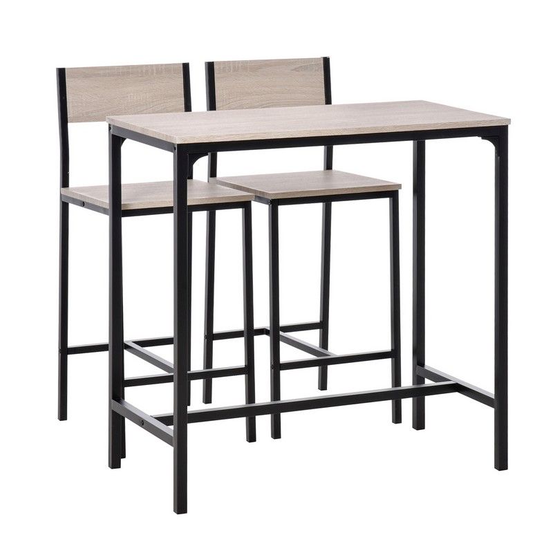 Homcom Metal Frame Medium-density fibreboard Top Table & Bar Stool Set Black