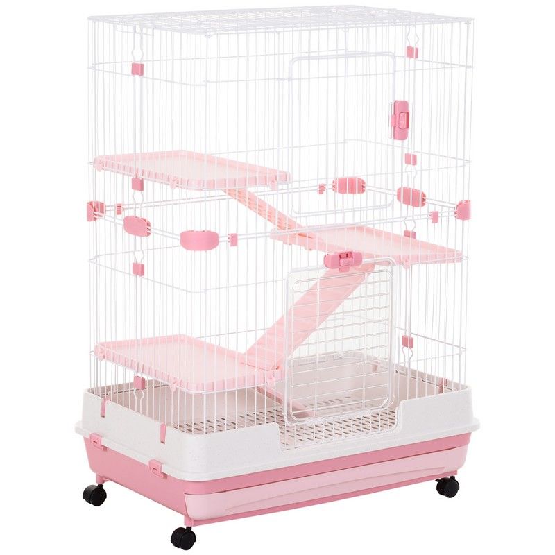 4 Tier Small Animal Cage White & Pink by Pawhut