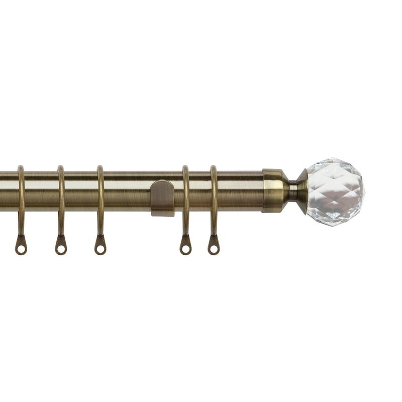 Pristine 120-210cm Extendable Curtain Pole Set Crystal Finial Antique Brass - 25-28mm