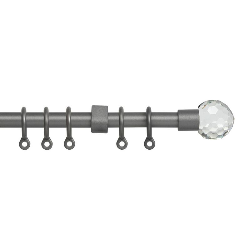 Simply 120-210cm Extendable Curtain Pole Set Ball Finial Silver - 13-16mm