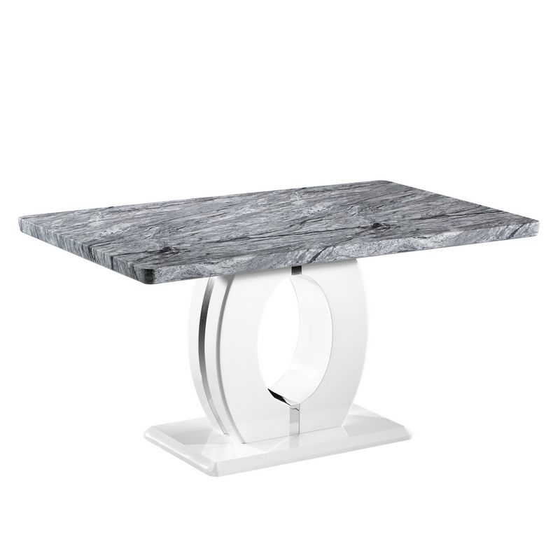 Contemporary Dining Table White And Grey Marble Effect - 150cm