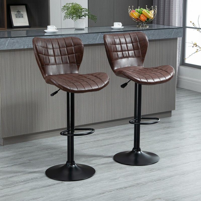 Homcom Bar Stools Set Of 2 Adjustable Height Swivel Bar Chairs With Footrest Brown