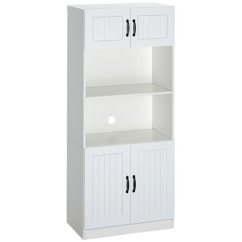 Homcom Kitchen Cupboard 5-Tier Storage Cabinet With Adjustable Bottom Shelf Open Microwave Countertop White