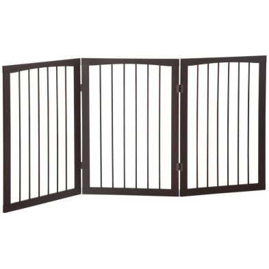 See more information about the PawHut Pet Gate 160L1.2D76H cm Free Standing Folding Pet/Child Safety Fence-Dark Brown